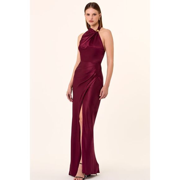 Nicholas the Label Galilea Embellished Draped Halter Gown in Dark Plum US2 $695 - Picture 2 of 10